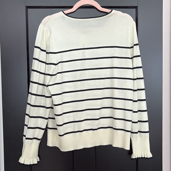 Talbots Striped Cream and Black Cardigan Sweater with Front Buttons. Size XL p - Picture 2 of 11